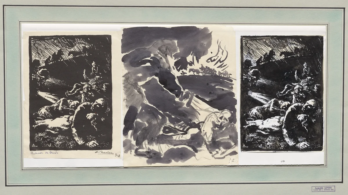 Recherche des blessés by Auguste Louis Lepère, drawing, 1914