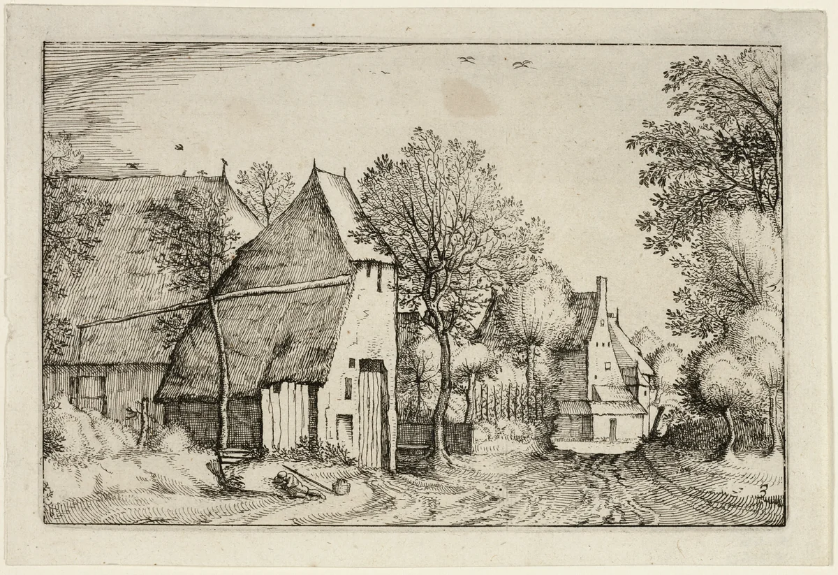 Village Road, plate three after Pictures of Farms, Country Houses and Rustic Villages (Praediorum villarum et rusticarum casularum icones) by Claes Jansz Visscher, print, 1612