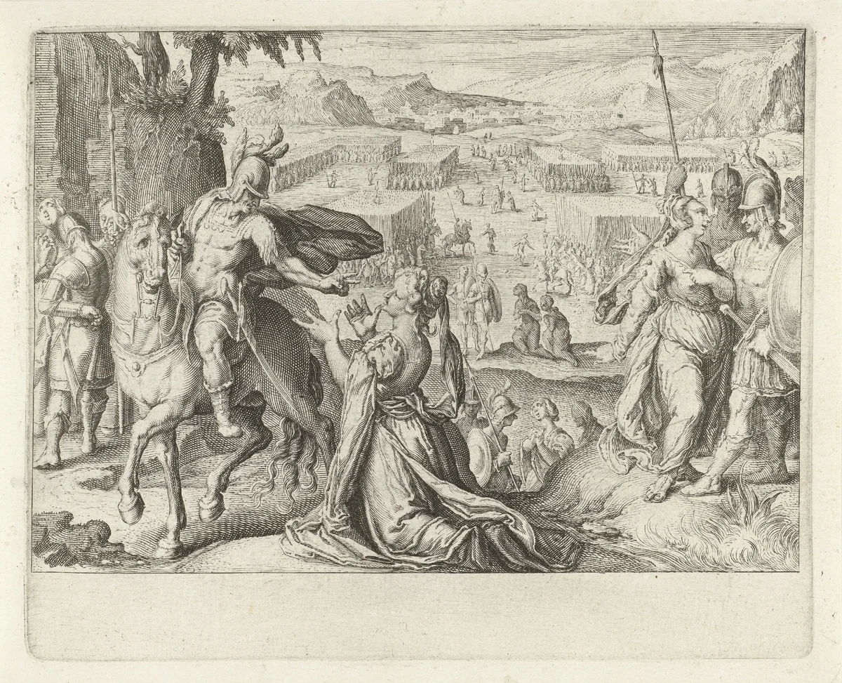 De vrouwen van de Gally weerhouden hun mannen om tegen elkaar te vechten by Zacharias Dolendo, print, 1606