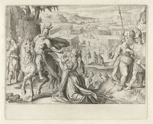 De vrouwen van de Gally weerhouden hun mannen om tegen elkaar te vechten by Zacharias Dolendo, print, 1606