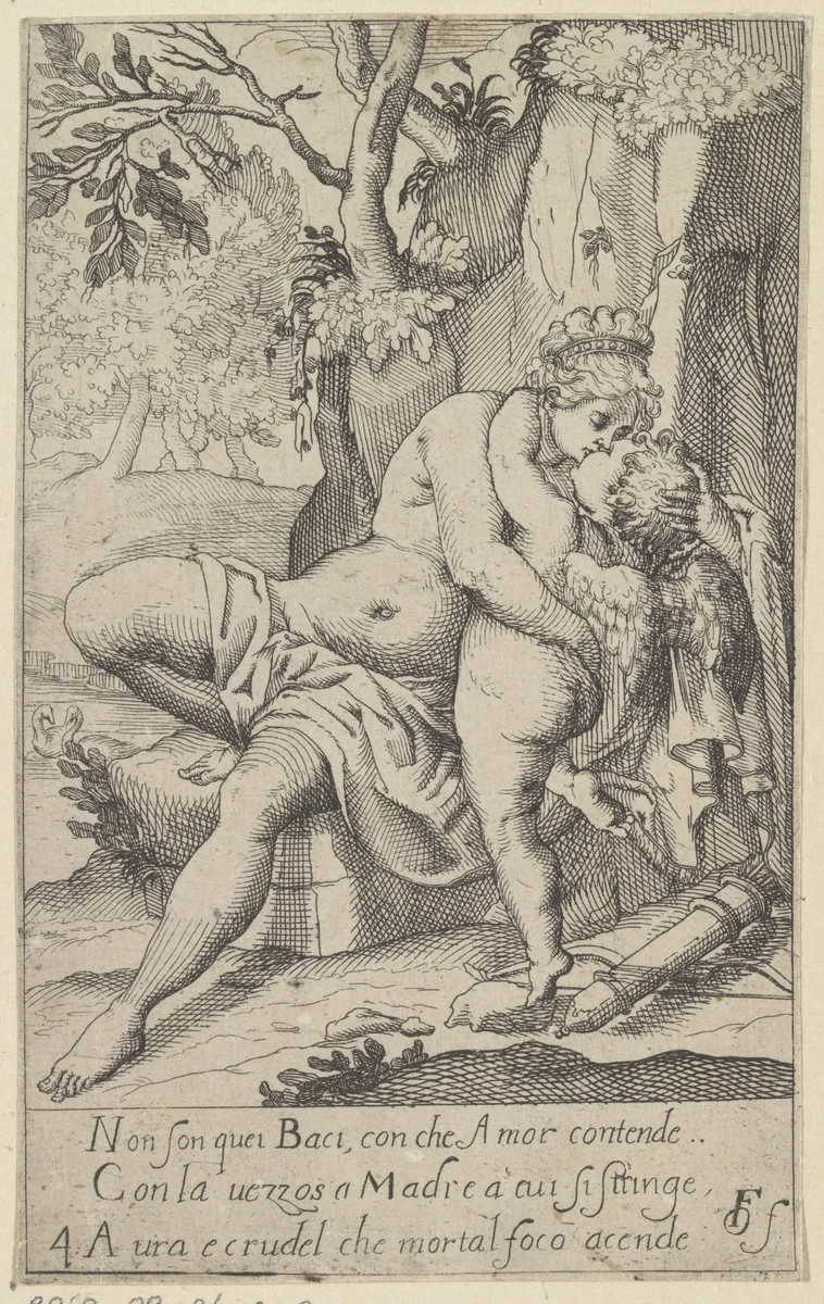 Venus kust Amor by anonymous, print, 1617