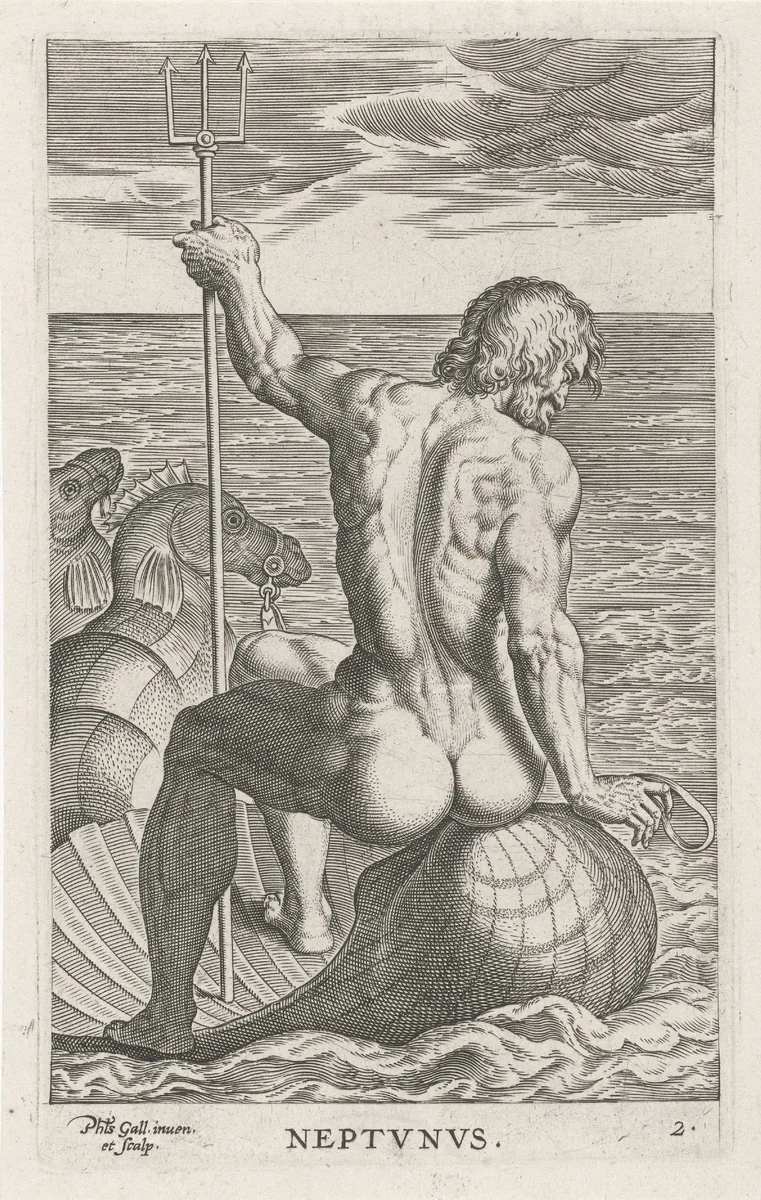Zeegod Neptunus by Unknown, print, 1586