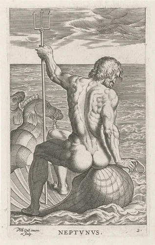 Zeegod Neptunus by Unknown, print, 1586