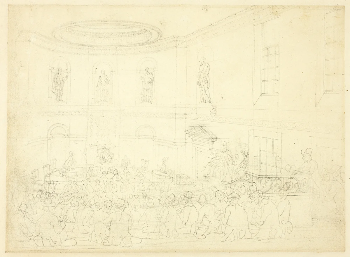 Study for India House, the Sale Room, from Microcosm of London by Augustus Charles Pugin
Thomas Rowlandson, drawing, 1807-1809