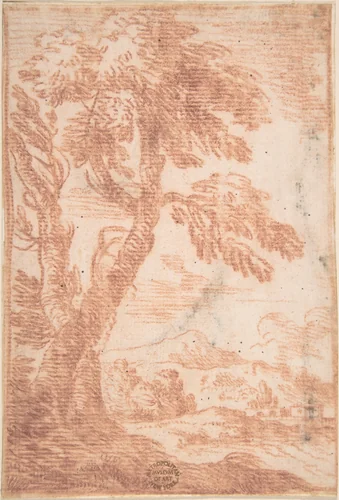 Distant Landscape with Tree in Foreground by Aureliano Milani, drawing, 1600-1700
