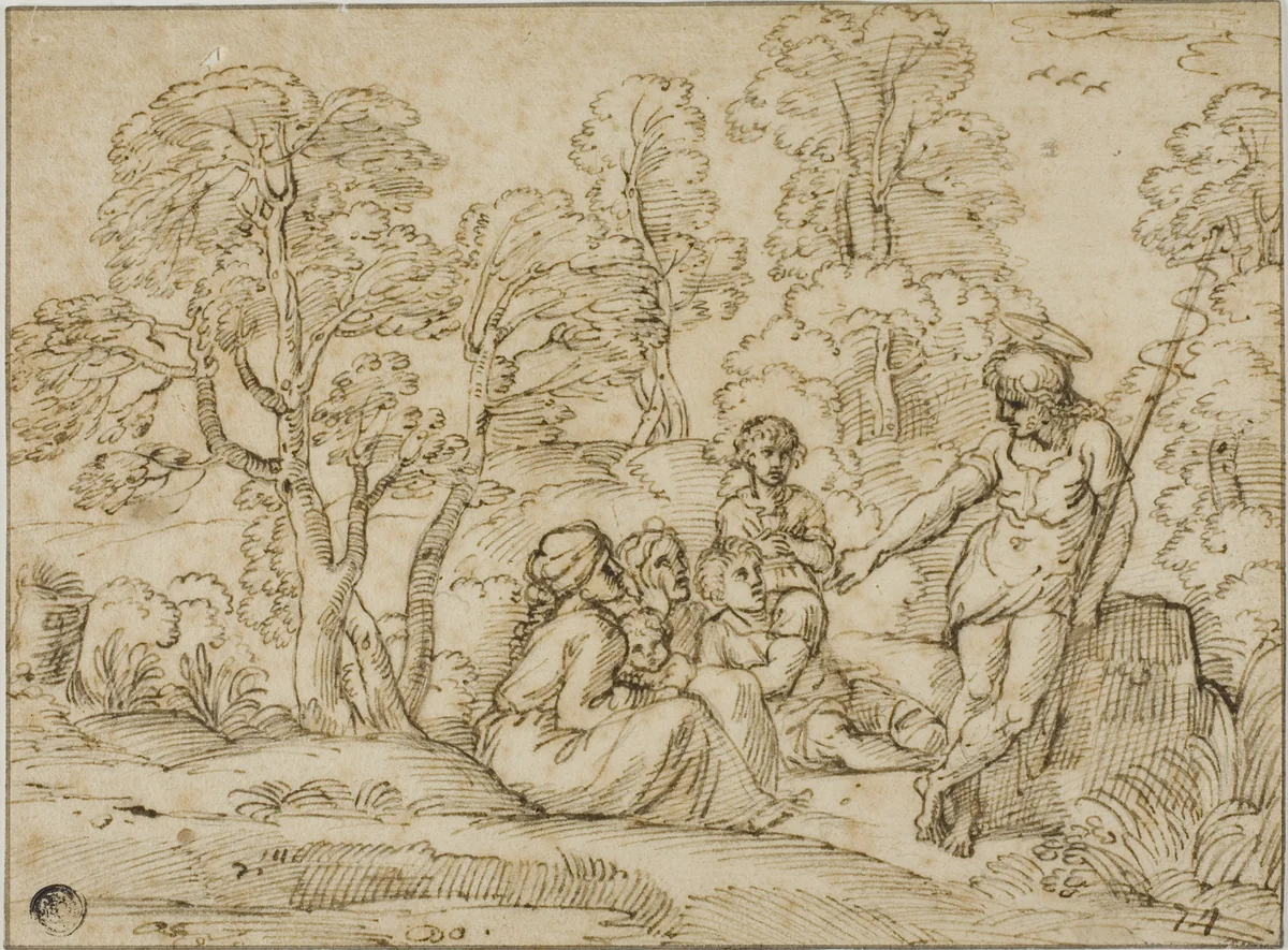 Saint John the Baptist Preaching by Annibale Carracci, drawing, 1580-1799