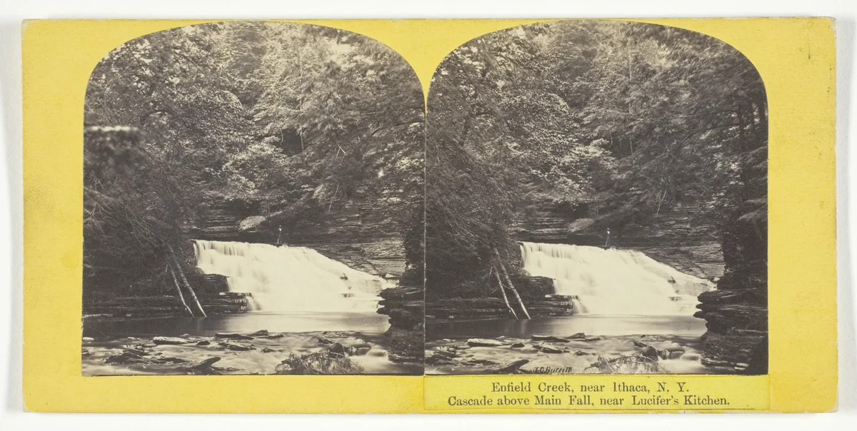 Enfield Creek, near Ithaca, N.Y. Cascade above Main Fall, near Lucifer's Kitchen by J. C. Burritt, photograph, 1860-1865