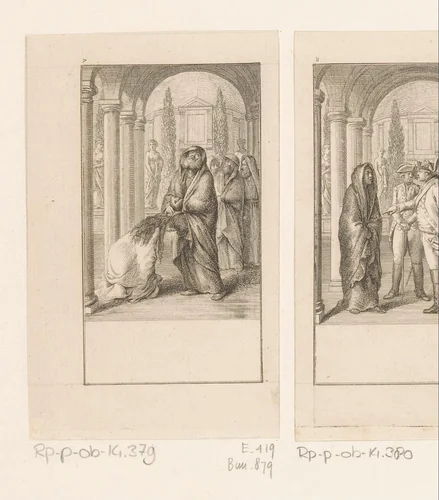 Lanassa vertelt de brahmaan haar laatste wens by Daniel Nikolaus Chodowiecki, print, 1782