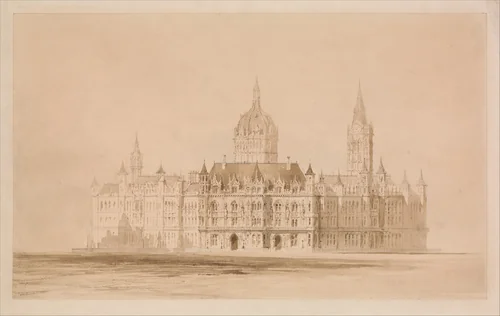 Competition Drawing for the Manchester Town Hall by Thomas Allom, drawing, 1866