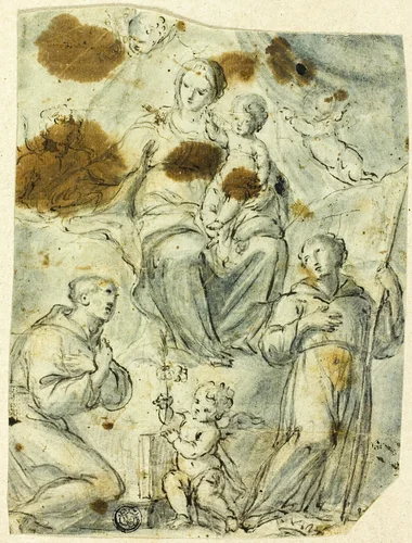 Madonna and Child, with Saints Anthony of Padua and William of Aquitaine by Unknown Artist, drawing, 1550-1649