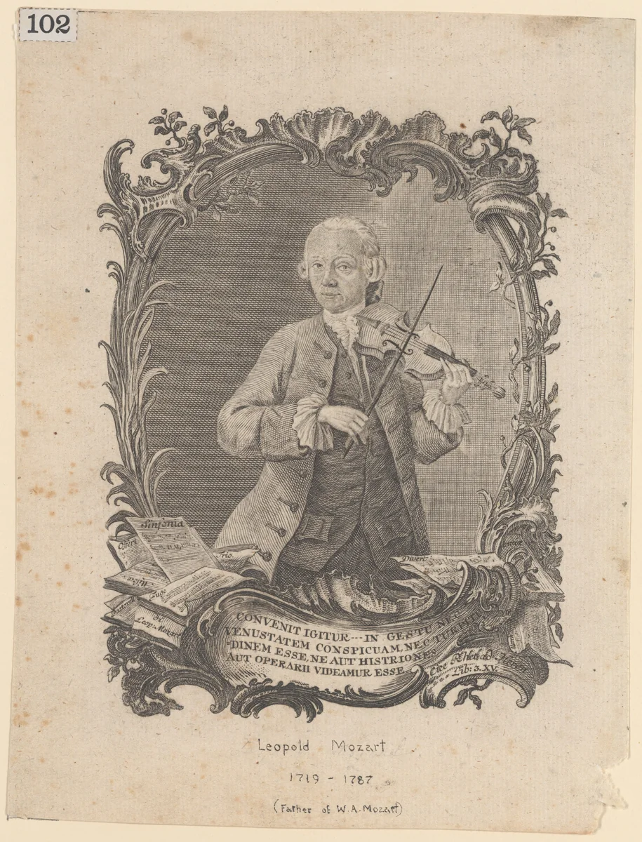 Leopold Mozart playing the violin by J. A. Friedrich, print, 1756