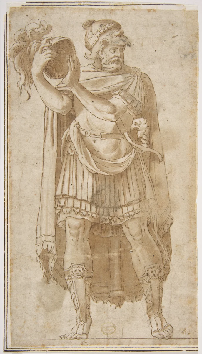 Soldier by Polidoro da Caravaggio, drawing, 1499-1543