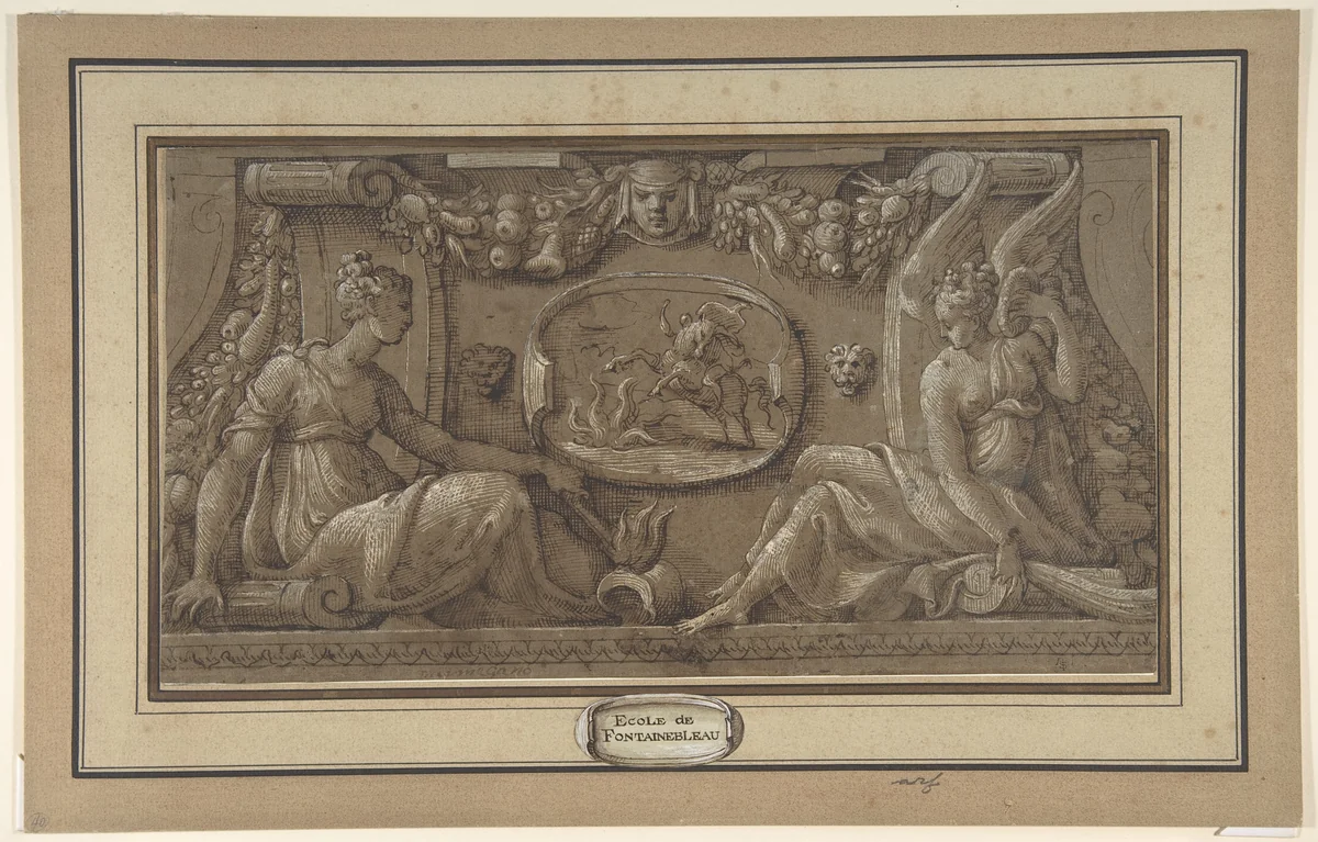 Design for a Frieze in Fontainebleau Style by anonymous, drawing, 1800-1899