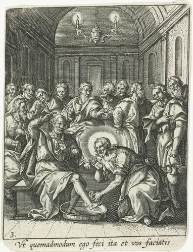Voetwassing by Adriaen Collaert, print, 1570-1618