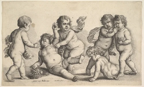 Five boys and a satyr, from "Paedopaegnion" by Wenceslaus Hollar, print, 1646
