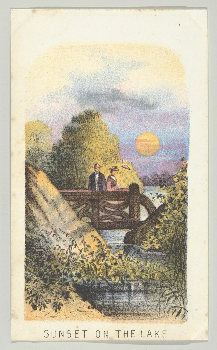 Sunset on the Lake, from the series, Views in Central Park, New York, Part 2 by Louis Prang & Co., print, 1864