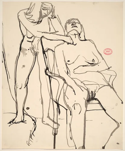 Untitled [standing female nude behind a seated female nude] by Richard Diebenkorn, drawing, 1955-1967