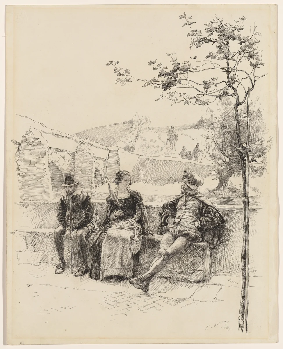 The bird to others flew, illustration to "A Love Song" by Edwin Austin Abbey, drawing, 1887