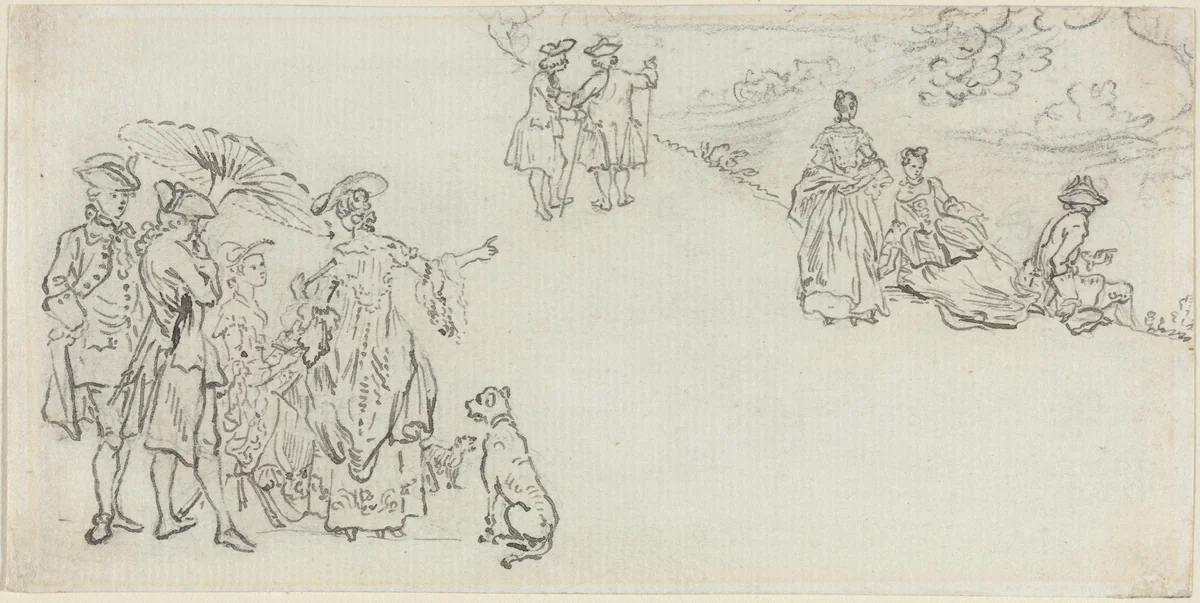 Ladies and Gentlemen in a Country Park by Paul Sandby, drawing, 1731-1809