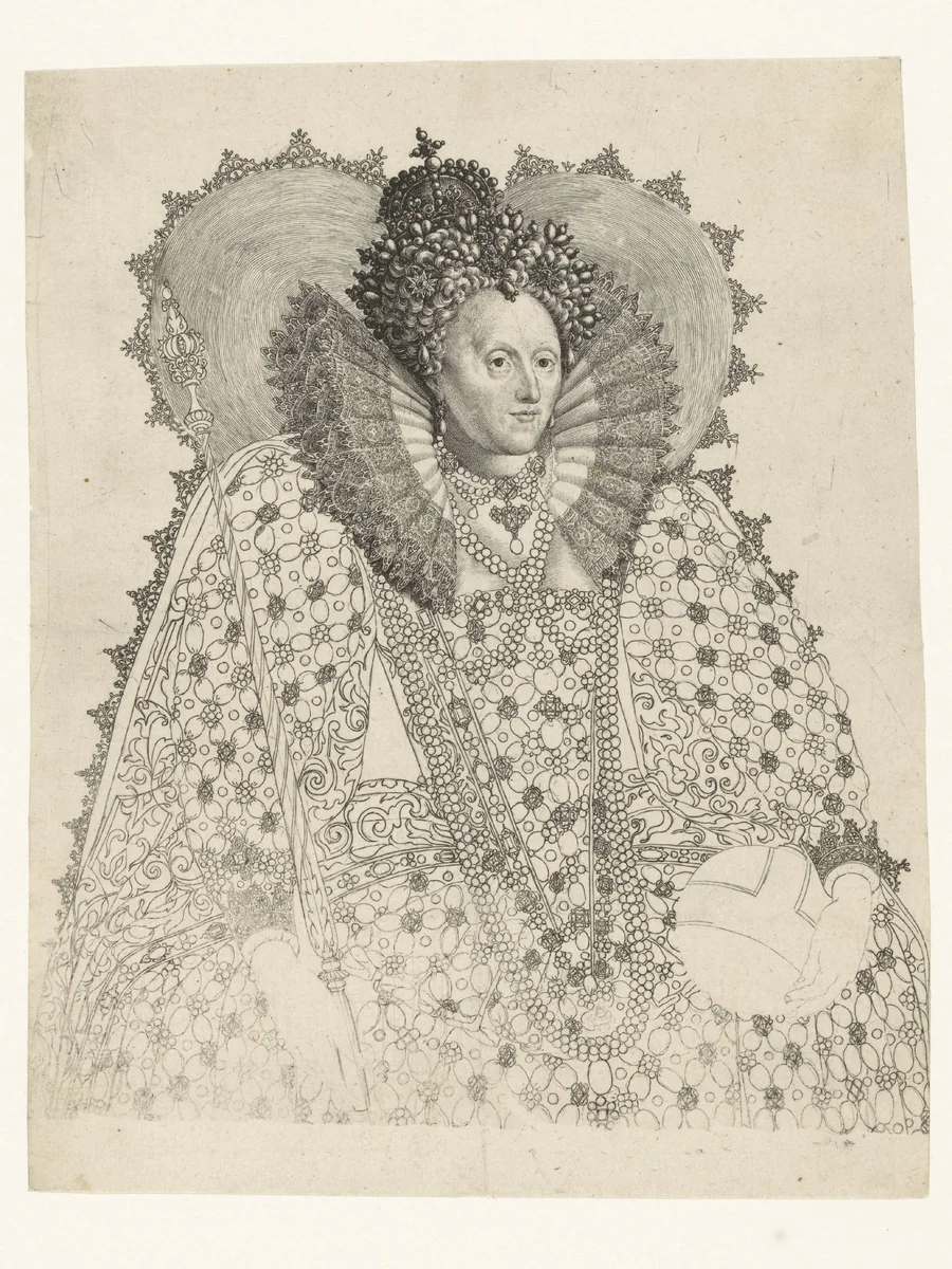 Portret van Elizabeth I Tudor, koningin van Engeland by Crispijn van de Passe, print, 1603-1637