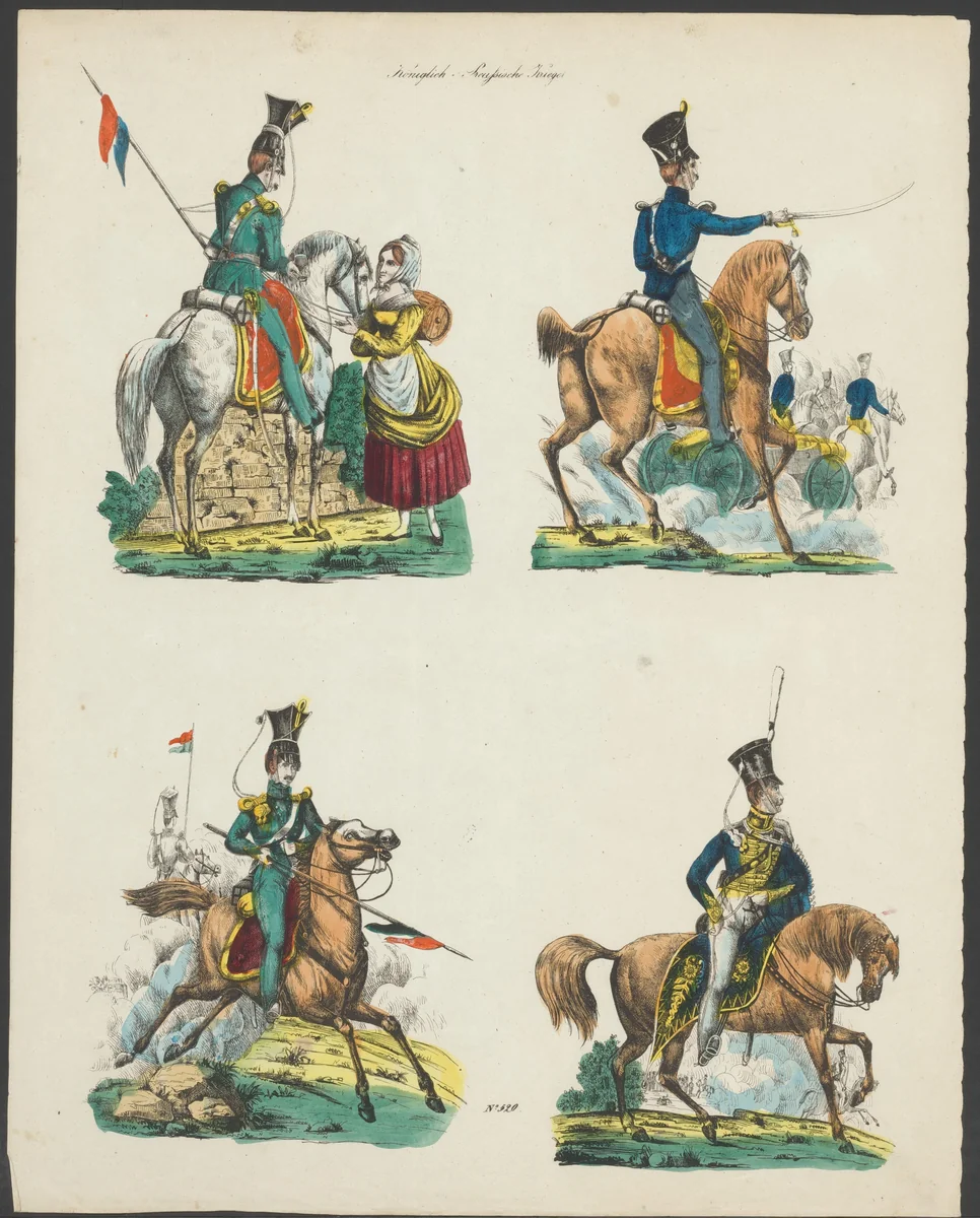 Vier soldaten uit het Russische leger by anonymous, print, 1800-1899