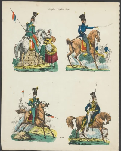 Vier soldaten uit het Russische leger by anonymous, print, 1800-1899