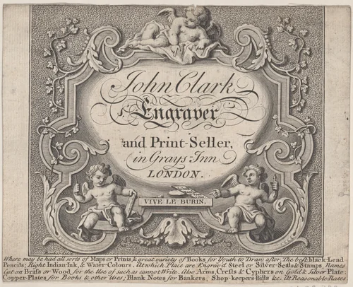 Trade Card for John Clark, Engraver & Printseller by anonymous, print, 1700-1800