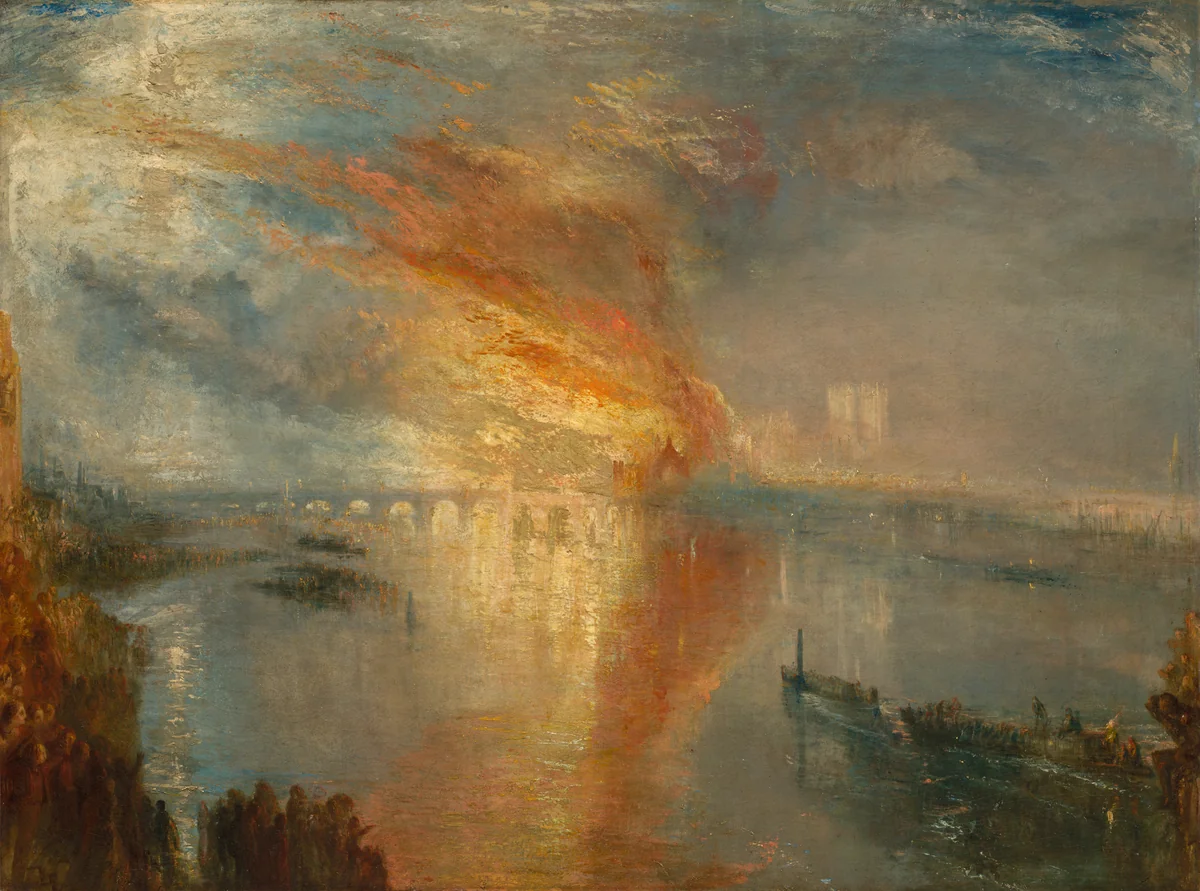 The Burning of the Houses of Lords and Commons, 16 October 1834 by Joseph Turner, painting, 1835