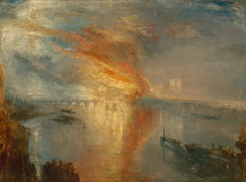 The Burning of the Houses of Lords and Commons, 16 October 1834 by Joseph Turner, painting, 1835
