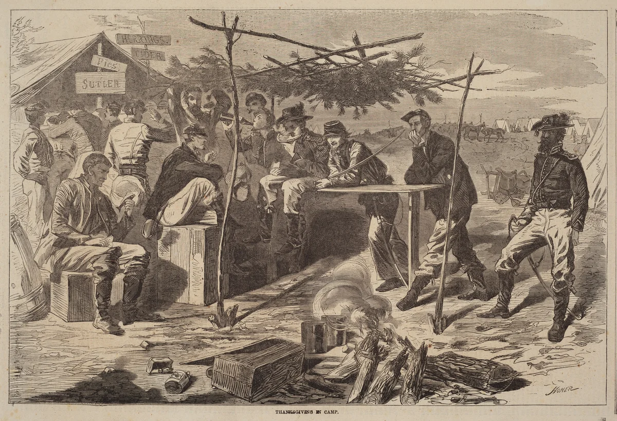 Thanksgiving in Camp by Winslow Homer, print, 1862