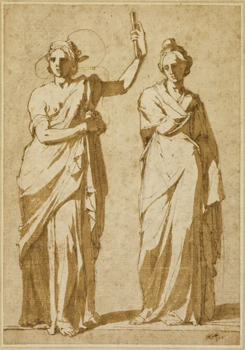 Two Standing Female Figures (Studies after Classical Statuary) by Andrea Boscoli, drawing, 1577-1587