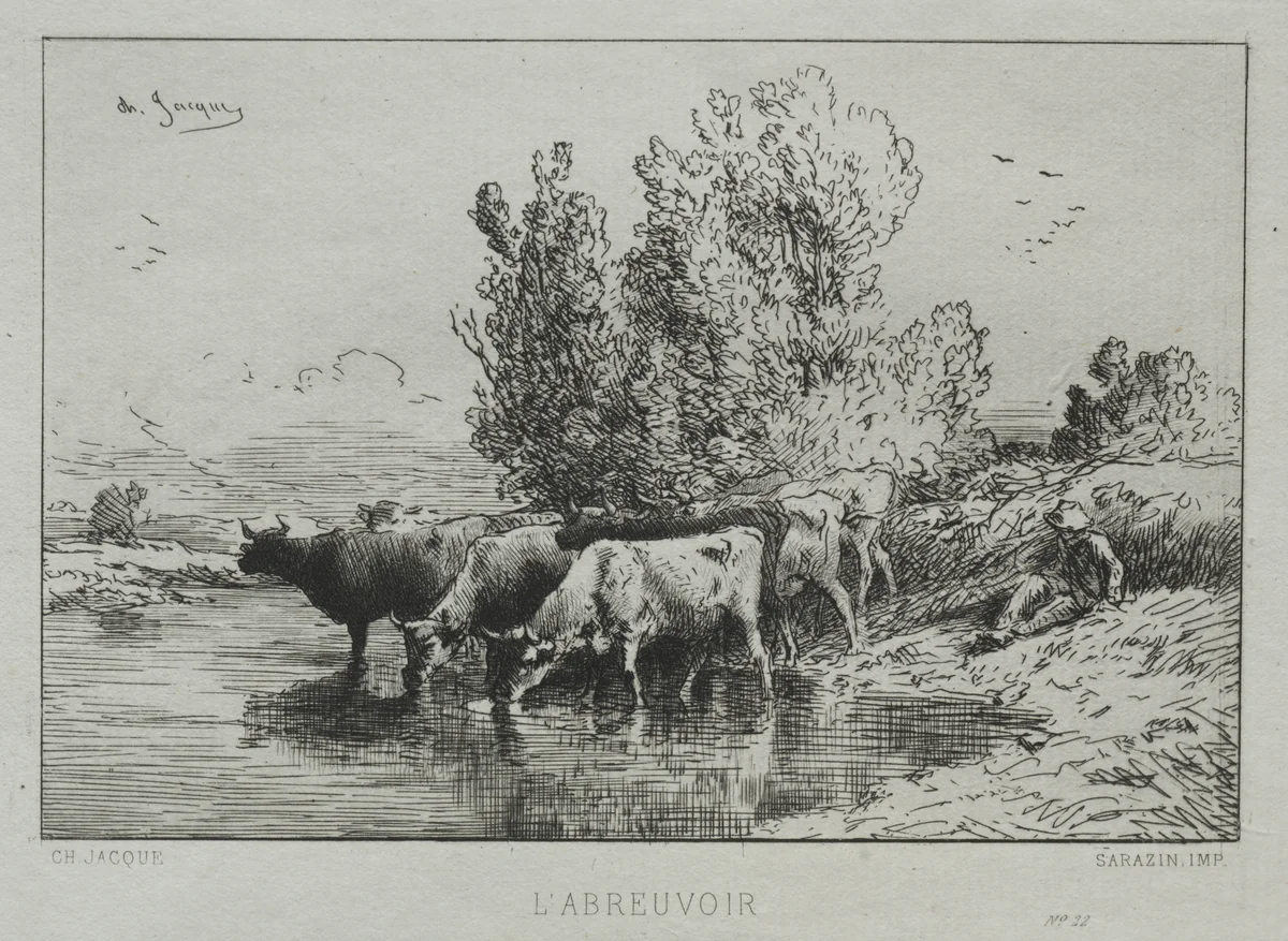 The Watering Place by Charles-Émile Jacque, print, 1864