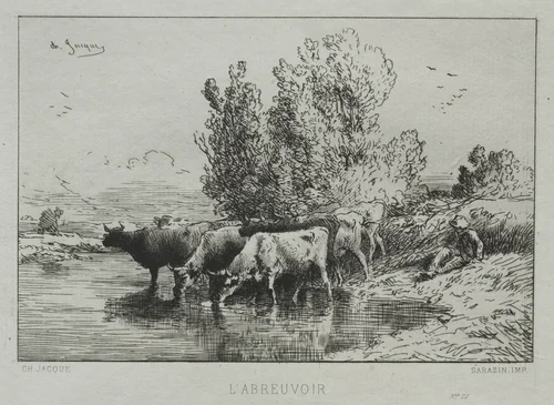 The Watering Place by Charles-Émile Jacque, print, 1864