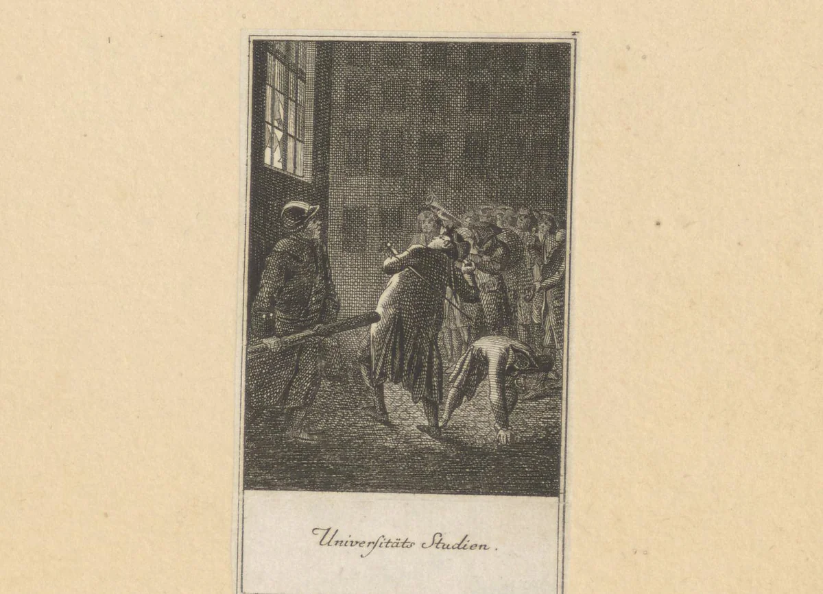 Studenten gooien ruiten in by Daniel Berger, print, 1773