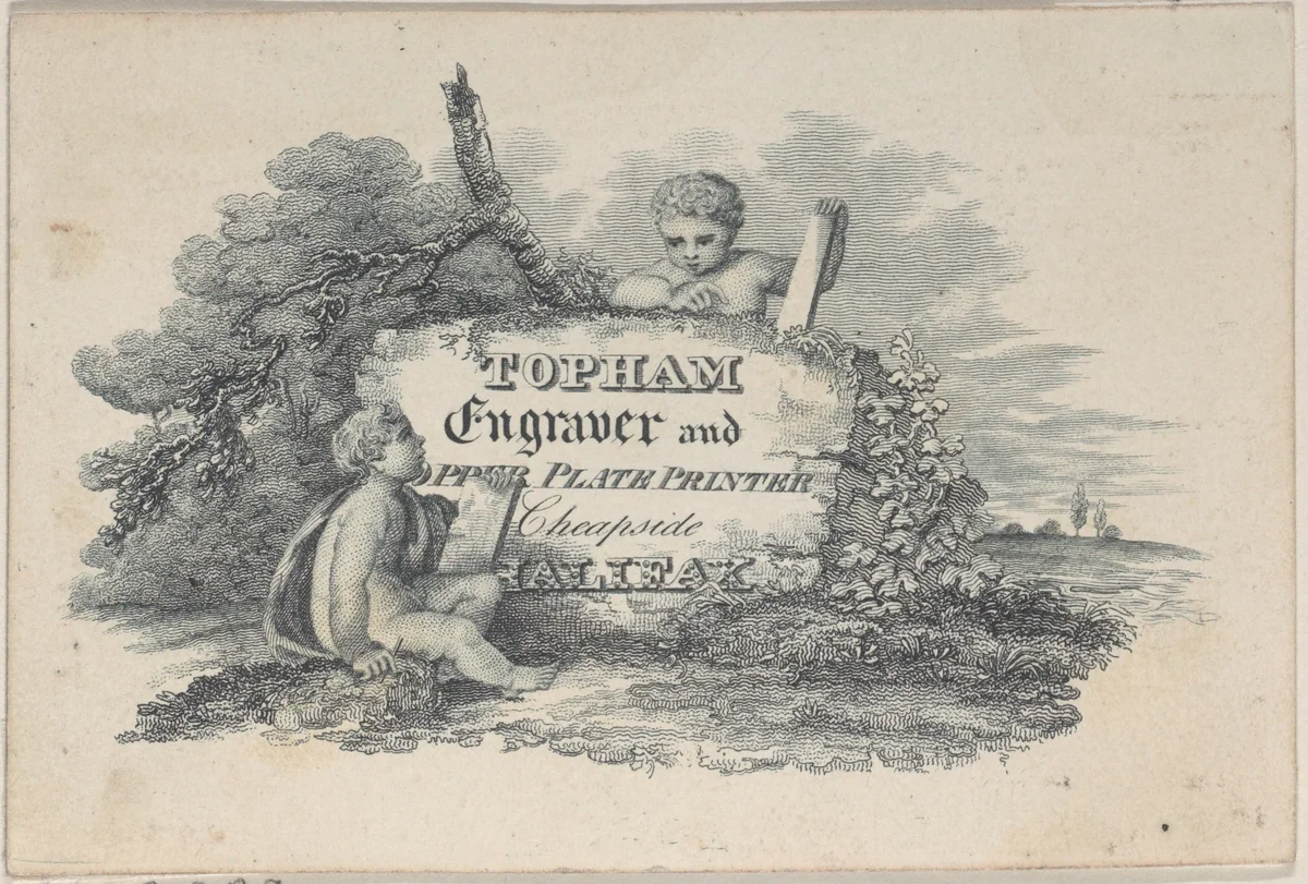 Trade Card for Topham, Engraver and Copper Plate Printer by anonymous, print, 1800-1900