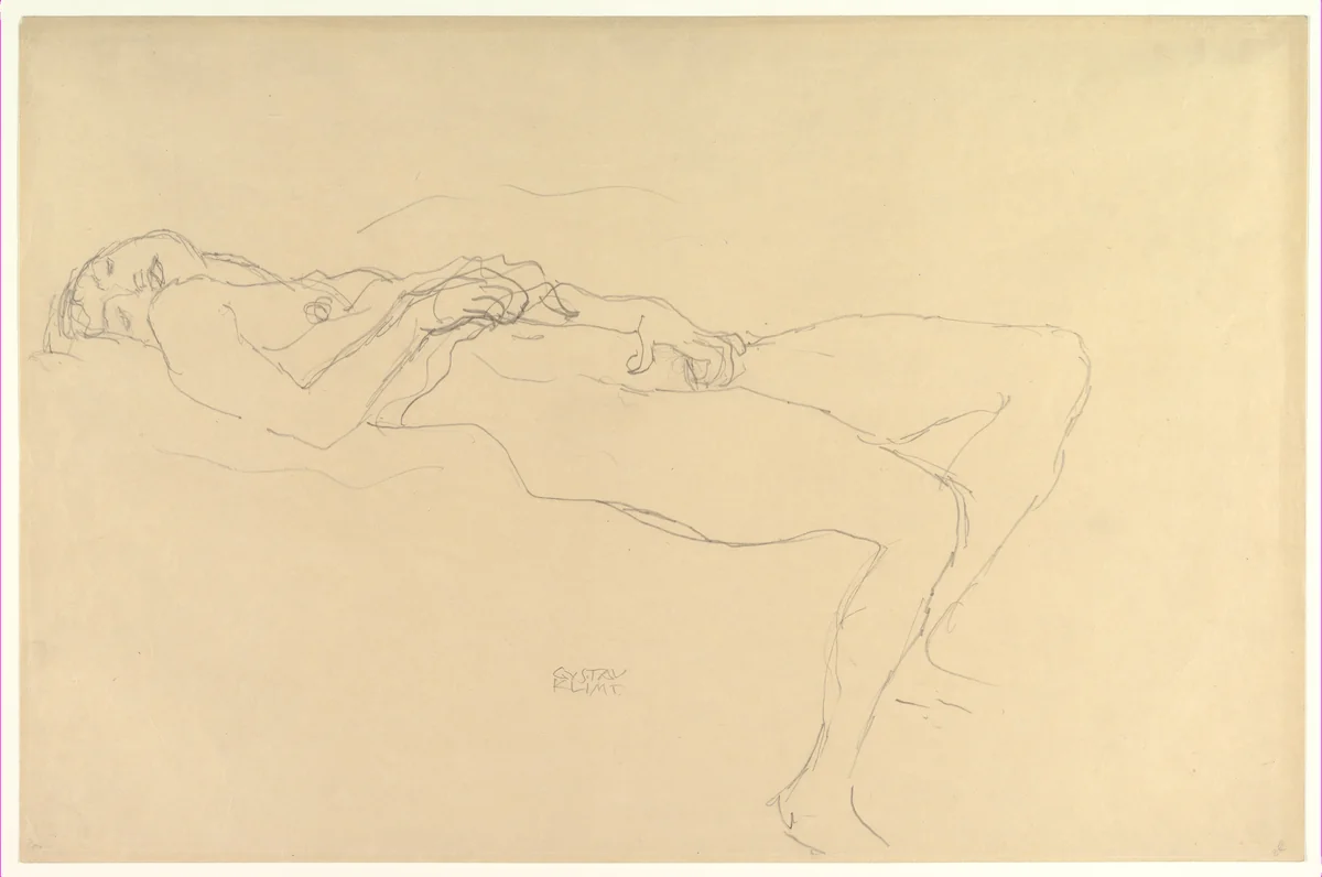 Reclining Nude by Gustav Klimt, drawing, 1907-1917