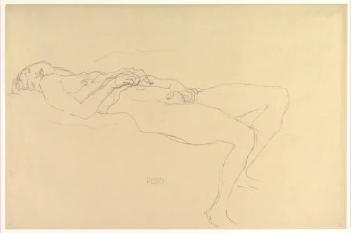 Reclining Nude by Gustav Klimt, drawing, 1907-1917