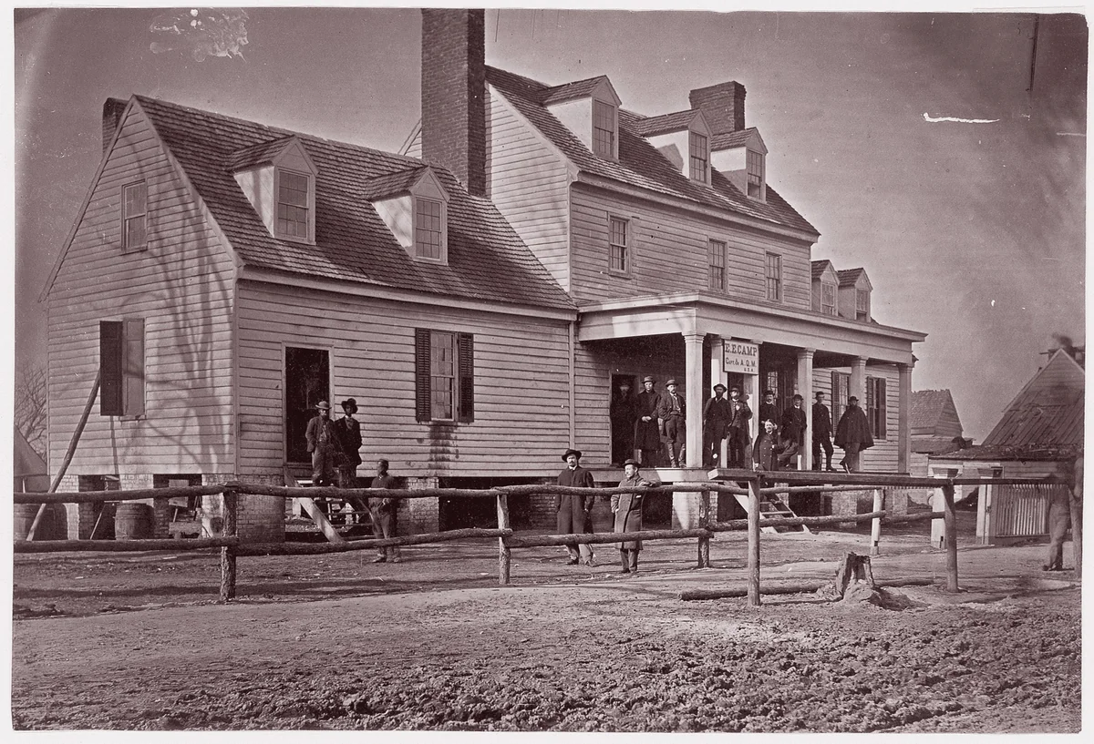 [Headquarters of Captain E. E. Camp, Assistant Quartermaster at City Point, Virginia] by Andrew Joseph Russell, photograph, 1861-1865
