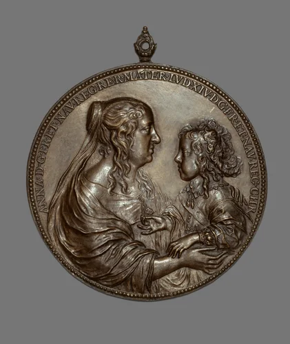 Portrait Medallion: Anne of Austria and her Son, the future King Louis XIV by Jean Warin, metalwork, 1638-1648