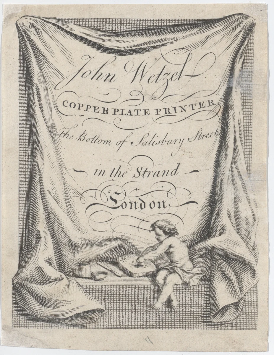 Trade card for John Wetzel, Copperplate Printer by anonymous, print, 1700-1800