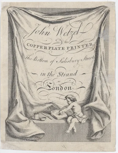Trade card for John Wetzel, Copperplate Printer by anonymous, print, 1700-1800