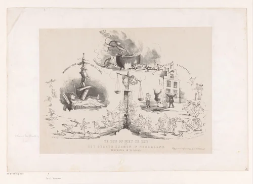 Spotprent op het staatsexamen ter toelating tot de universiteit, 1850 by anonymous, print, 1850