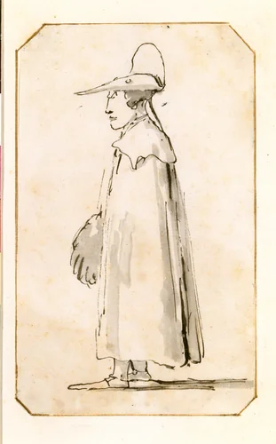 Caricature of a Man in a Long Cloak, Standing in Profile to the Left by Giovanni Battista Tiepolo, drawing, 1755-1765