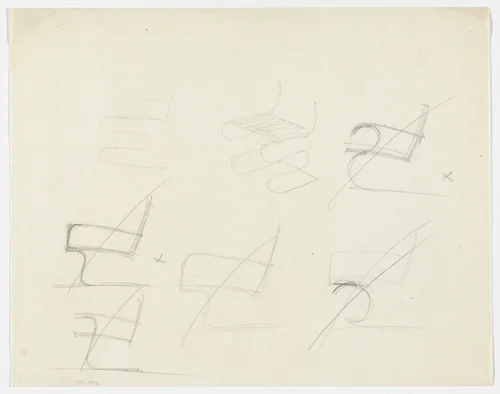 Lounge Chair with Arms (Perspective sketch and six elevation sketches) by Ludwig Mies van der Rohe, mies van der rohe archive, 1926