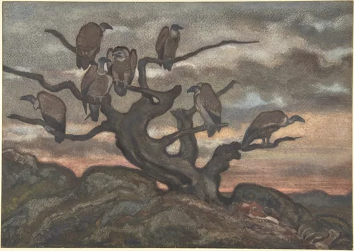 Vultures on a Tree by Antoine-Louis Barye, drawing, 1810-1875