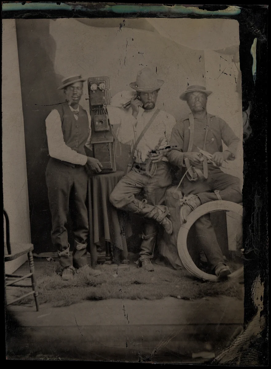 Portrait of Men with Telephone Equipment by American 19th Century, photograph, 1890-1900