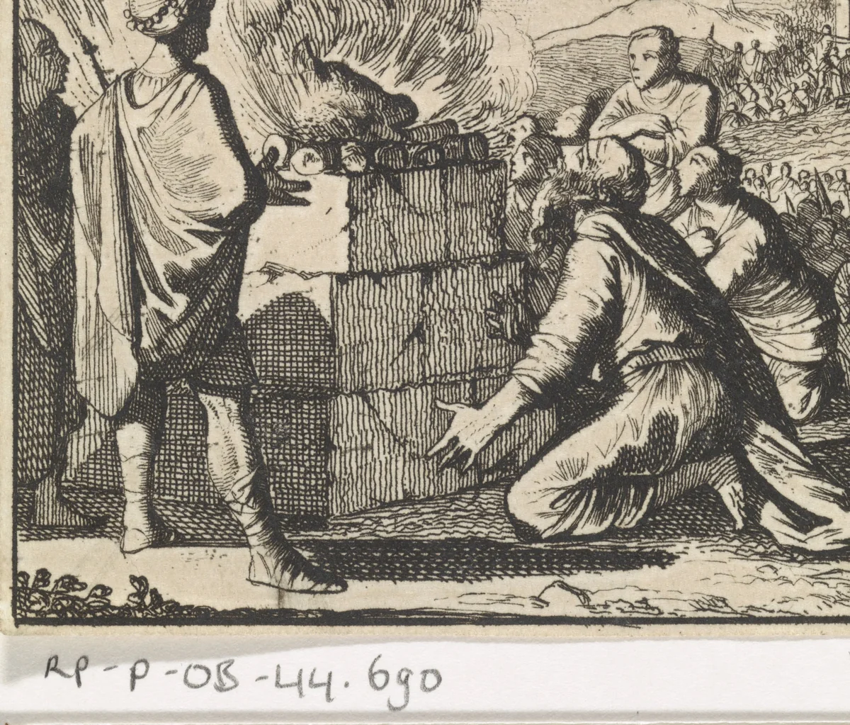 Offer van Elia door vuur verteerd by Caspar Luyken, print, 1698