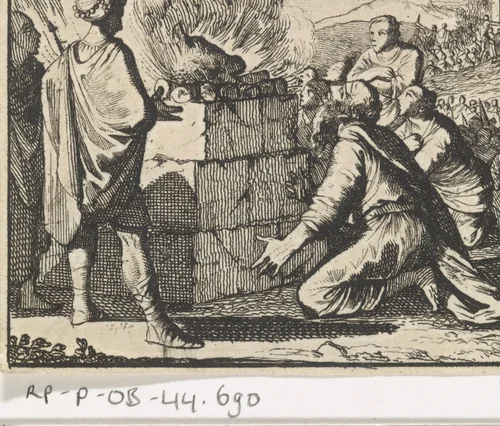 Offer van Elia door vuur verteerd by Caspar Luyken, print, 1698
