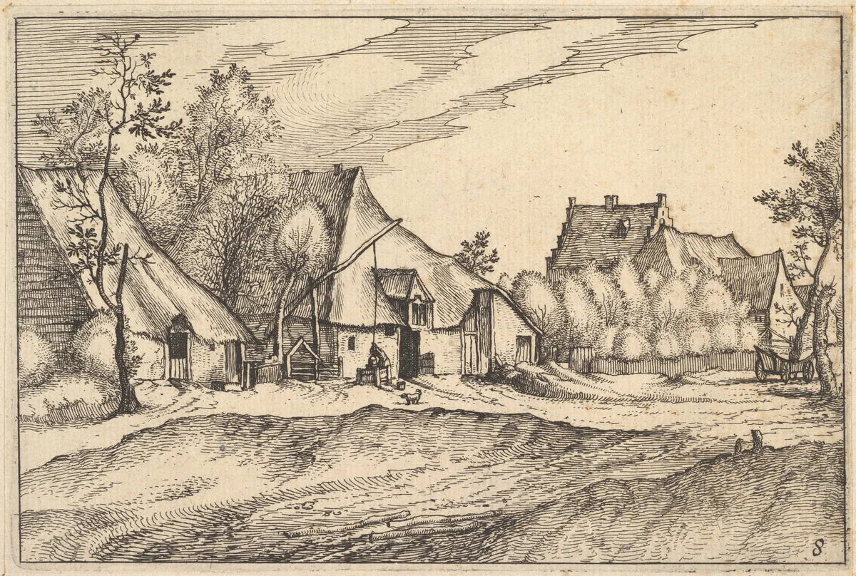Farms in a Village, from "Regiunculae et Villae Aliquot Ducatus Brabantiae" by Claes Jansz Visscher, print, 1605-1615
