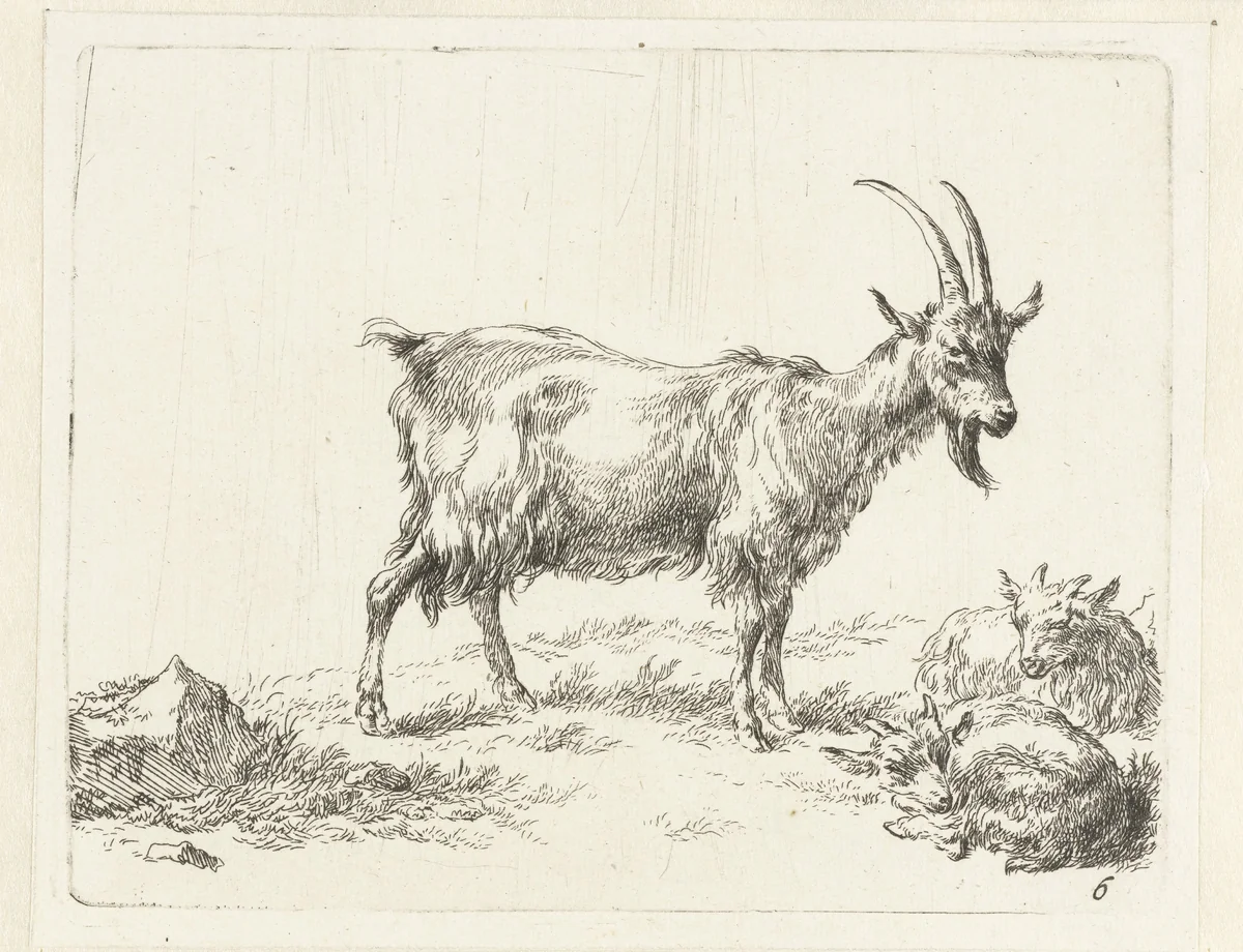 Geit met twee jongen by Nicolaes Pietersz Berchem, print, 1648-1652